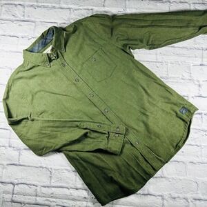 Weatherproof Vintage Mens Flannel Button Up Shirt Olive Green Large